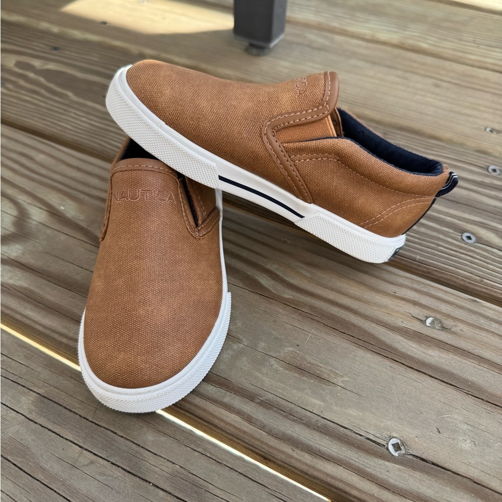 Nautica Brown Slip-On Kids Sneakers with White Soles